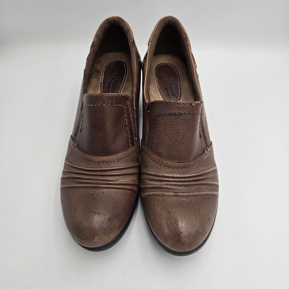 Earth Origins Women Loafers Leather Brown SlipOn Size 9 M Derby Shoes Block Heel